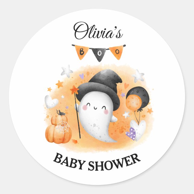 Little Boo Orange Halloween Babyaufkleber Runder Aufkleber (Vorderseite)