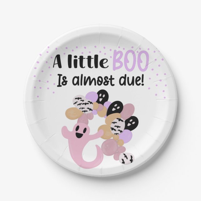 Little Boo Pink Ghost Girls Baby Shower Paper Pla Pappteller (Vorderseite)
