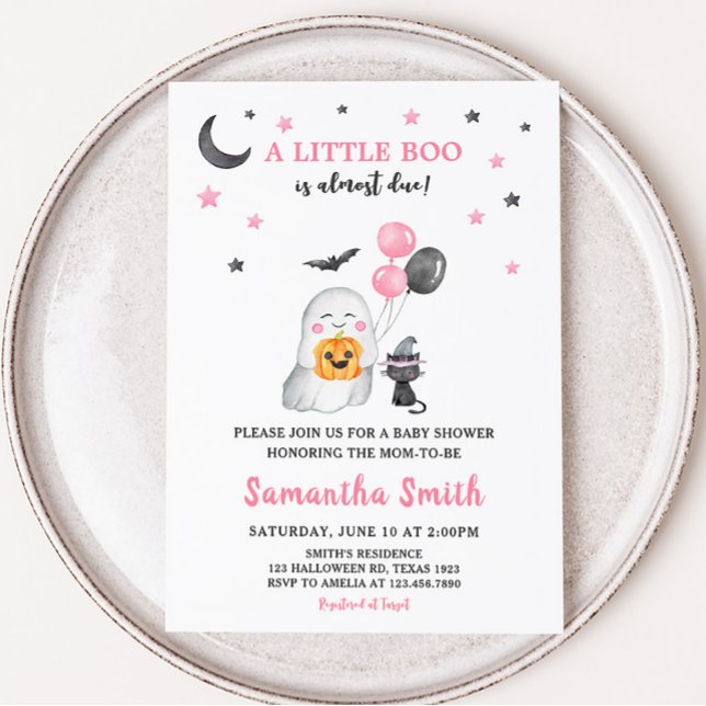 Little Boo Pink Ghost Halloween Kinderdusche Einladung (Cute Pink Ghost Baby Shower Invitation)