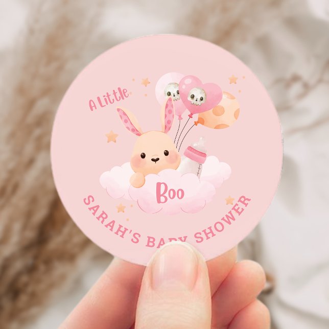 Little Boo Pink Halloween Kinderdusche Runder Aufkleber (Little Boo Pink Halloween Baby Shower Classic Round Sticker)