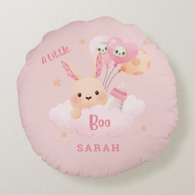 Little Boo Pink Halloween Kinderdusche Rundes Kissen (Rückseite)