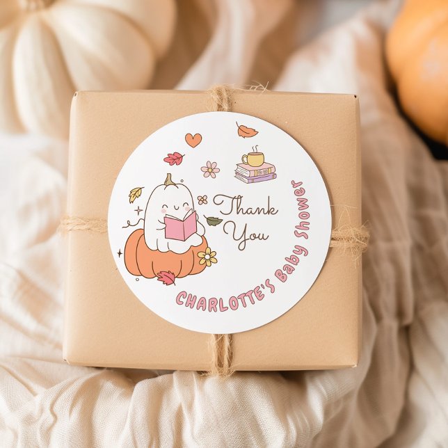 Little Boo Pink Whimsical Books Baby Dusche Runder Aufkleber (Von Creator hochgeladen)