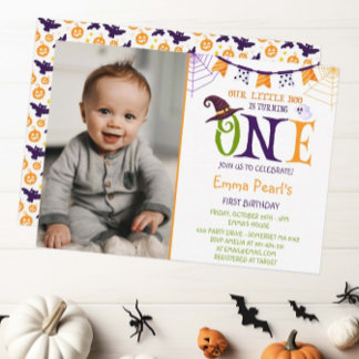 Little Boo Turning One, Halloween Foto Geburtstag Einladung