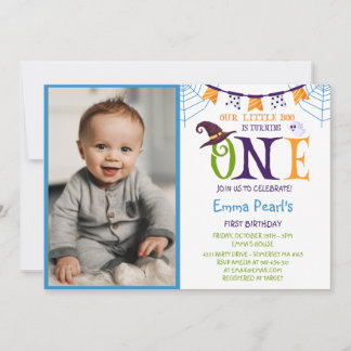 Little Boo Turning One, Halloween Foto Geburtstag Einladung