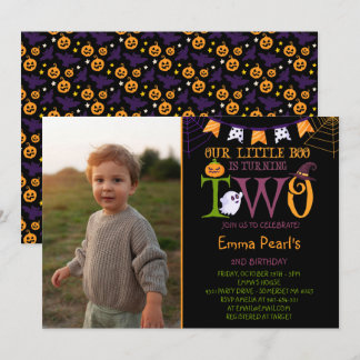 Little Boo Wende Zwei | Boo Second Birthday Foto Einladung