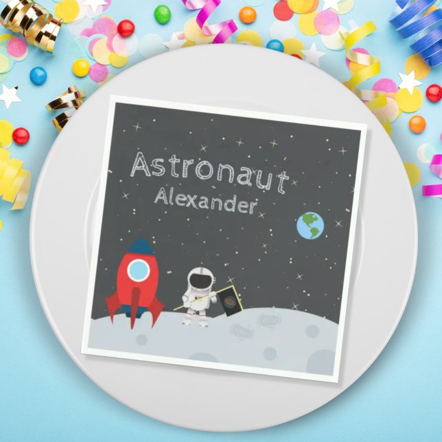 Little Boy Astronaut on Moon, First Name Space Serviette (Von Creator hochgeladen)