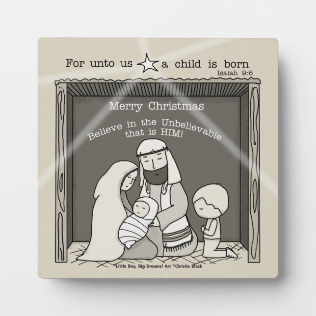 Little Boy at the Manger-Merry Christmas Fotoplatte (Vorderseite)