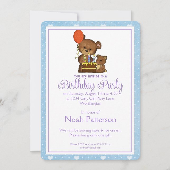 Little Boy Birthday Party Einladung Teddy Bear 1 (Vorderseite)