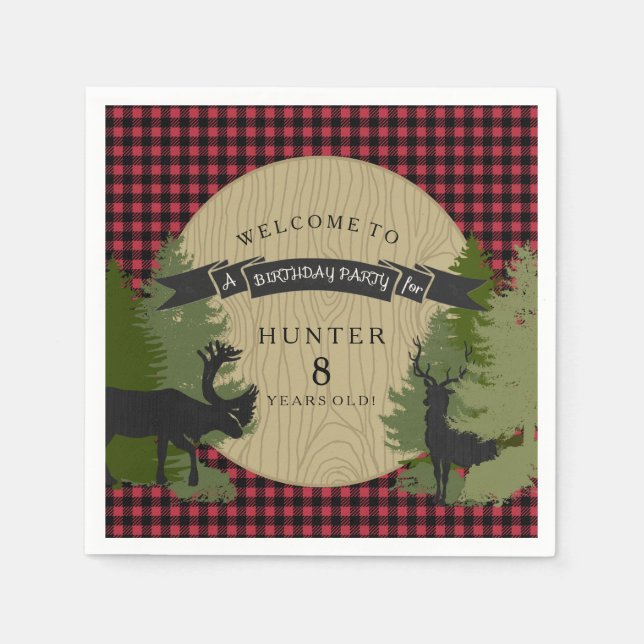 Little Boy Birthday Picnic Deer Antlers Elchbaum Serviette (Vorderseite)