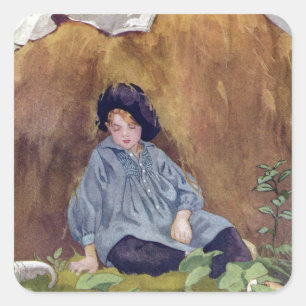Little Boy-blaues Schlafen unter dem Haycock Quadratischer Aufkleber