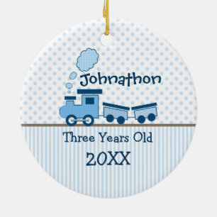 Little Boy Blue Train Dots Stripes Foto Ornament