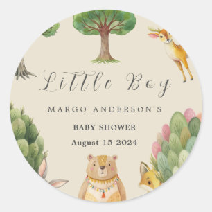 Little Boy Boho Woodland Animals Baby Dusche Runder Aufkleber