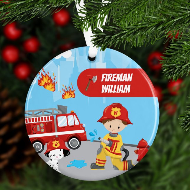 Little Boy Cartoon Fireman mit Name Christmas Ornament (Von Creator hochgeladen)