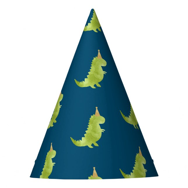 Little Boy Dinosaur Theme Dino Green und Navy Hat Partyhütchen (Vorderseite)