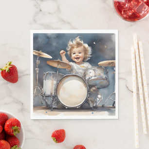 Little Boy Drummer Wasserfarbe Illustration Party Serviette