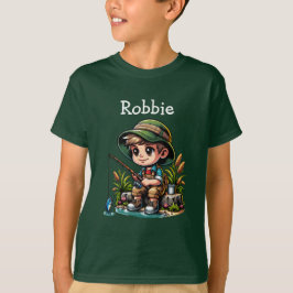 Little Boy Fishing Cartoon Personalisiert T-Shirt