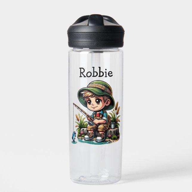 Little Boy Fishing Cartoon Personalisiert Trinkflasche (Vorderseite)