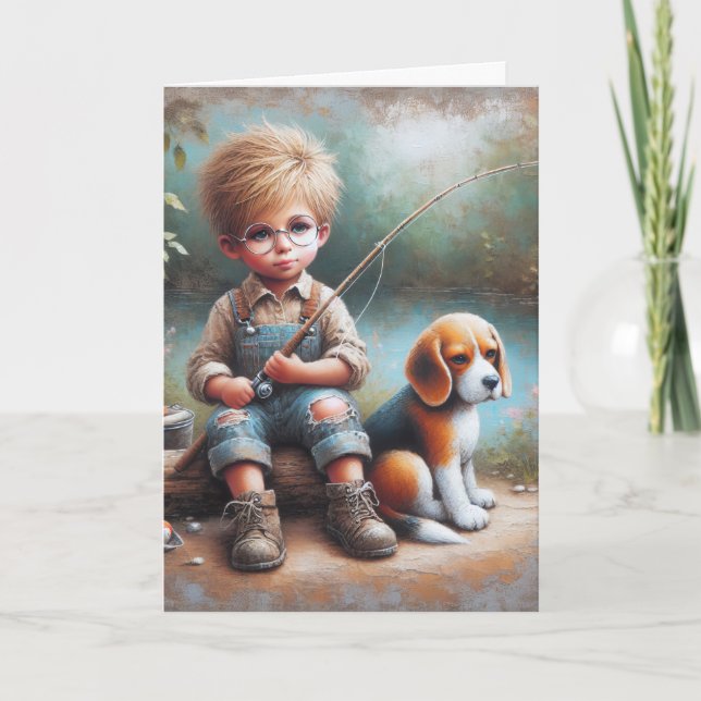 Little Boy Fishing Geburtstag Karte (Vorderseite)