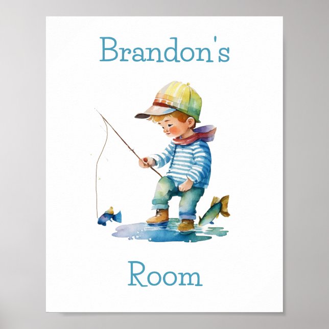 Little Boy Fishing Illustration Personalisiert Poster (Vorne)