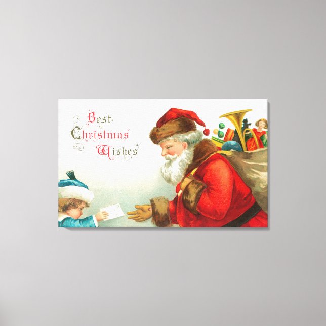 Little Boy gibt Santa einen Brief Leinwanddruck (Vorderseite)