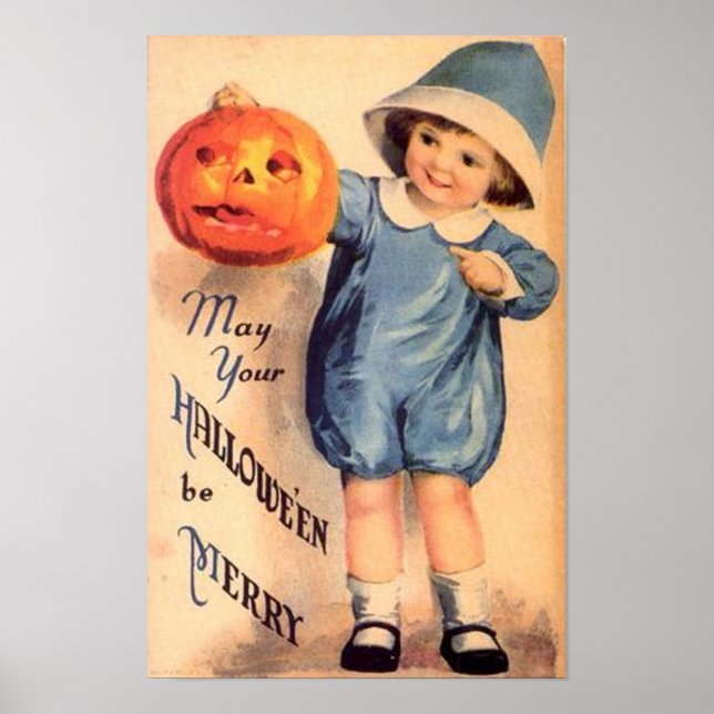 Little Boy Holding Pumpkin - Möge Ihr Halloween se Poster (Vorne)