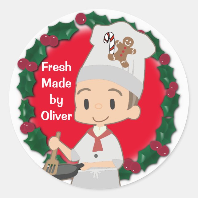 Little Boy Koch Weihnachten Runder Aufkleber (Vorderseite)
