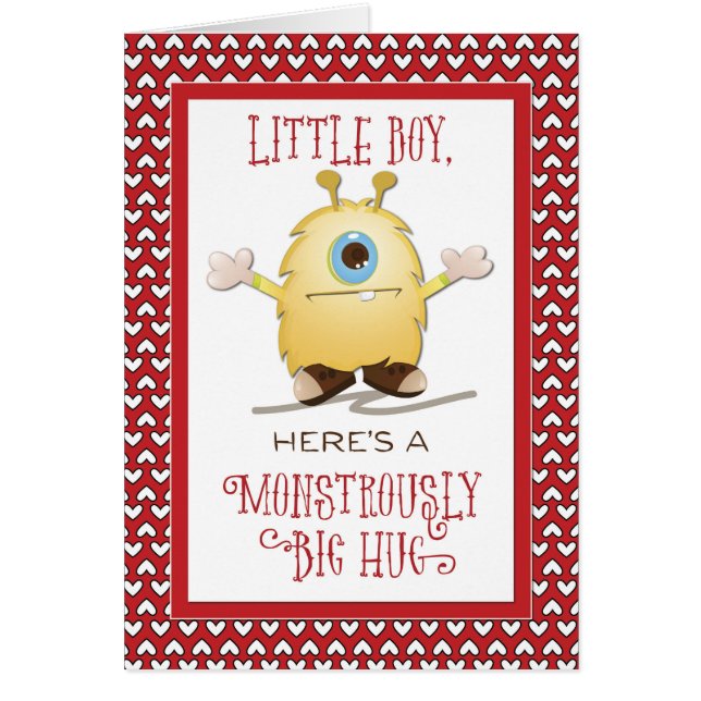 Little Boy Monster umarmt Valentine Hearts (Vorne)