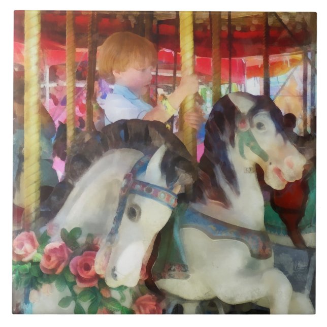 Little Boy on Carousel Fliese (Vorderseite)