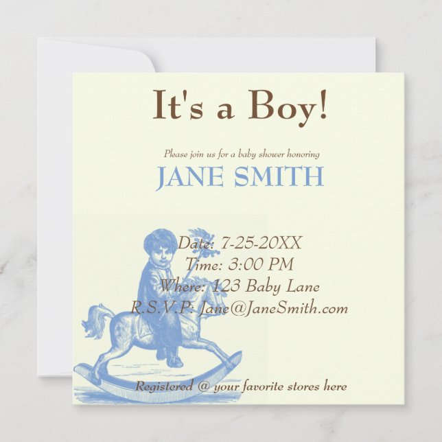 Little Boy on Rocking Horse Antique Thema Einladung (Vorderseite)