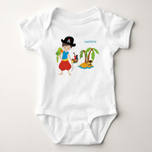 Little Boy Pirate mit Schatz und Papagei Baby Strampler
