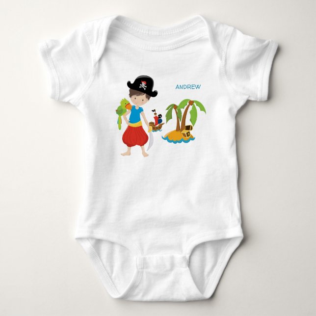 Little Boy Pirate mit Schatz und Papagei Baby Strampler (Vorderseite)