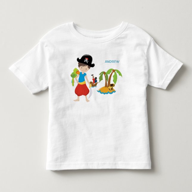 Little Boy Pirate mit Schatz und Papagei Kleinkind T-shirt (Vorderseite)