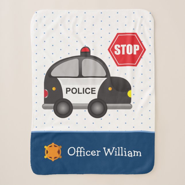Little Boy Police Officer und Car Polka Dot Sherpadecke (Vorderseite)