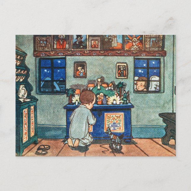 Little Boy Praying Feiertagspostkarte (Vorderseite)