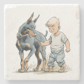 Little Boy und Dobermann beste Freunde Untersetzer