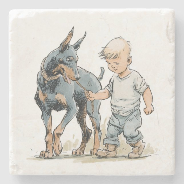 Little Boy und Dobermann beste Freunde Untersetzer (Vorderseite)