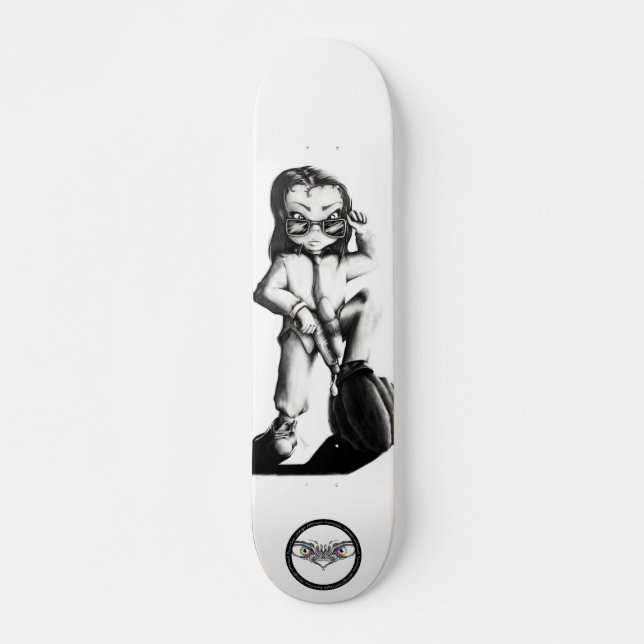 Little Brat cooles Kind schwarz-weiß zeichnend Skateboard (Vorne)