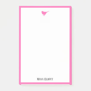 Little Bright Pink Bird & Border auf Weiß Post-it Klebezettel