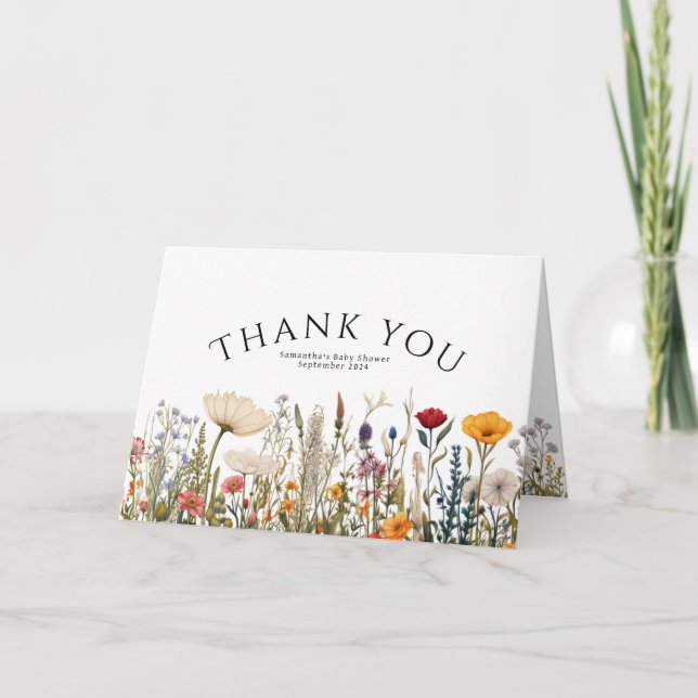 Little Bright Wildblume Blume Babydusche Dankeskarte (Vorderseite)