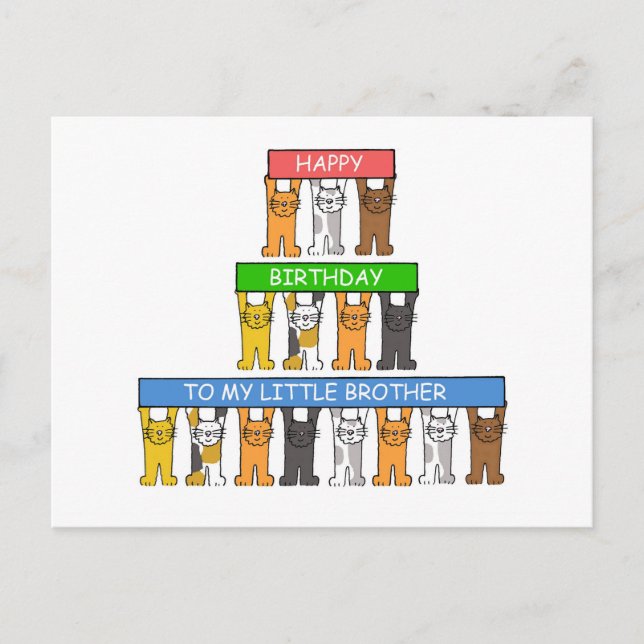 Little Brother Happy Birthday Niedlich Cats Postkarte (Vorderseite)