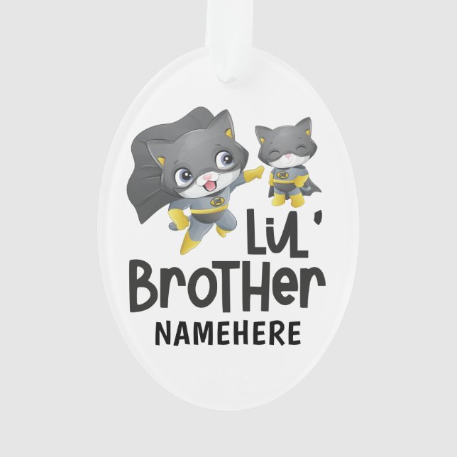 Little Brother Superhero Cat Custom Ornament (Rückseite)