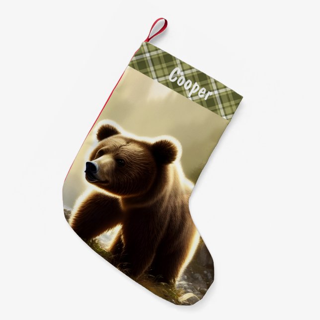 Little Brown Bar Wildlife Portrait Personalisiert Kleiner Weihnachtsstrumpf (Vorderansicht (hängend))
