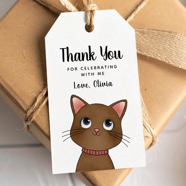 Little brown cat thank you Gift Tag Geschenkanhänger (Von Creator hochgeladen)