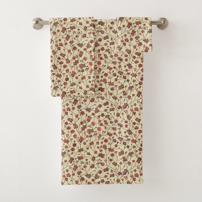 Little Brown Floral on Cream Badhandtuch Set (Insitu)