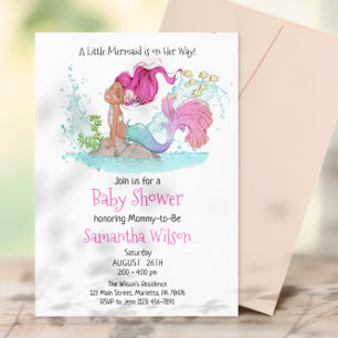Little Brown Mermaid Watercolor Baby Dusche Einladung