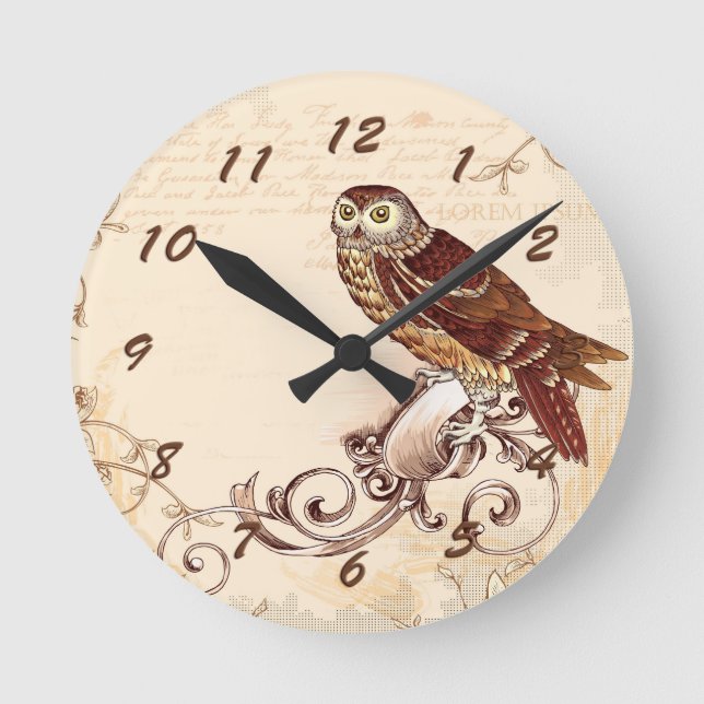 Little Brown Owl Runde Wanduhr (Vorderseite)
