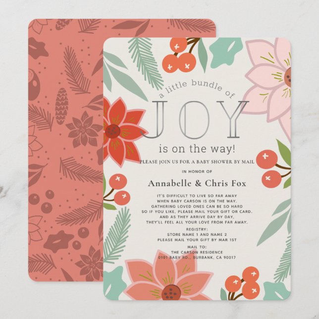 Little Bundle of Joy Floral Baby Shower by Mail Einladung (Vorne/Hinten)