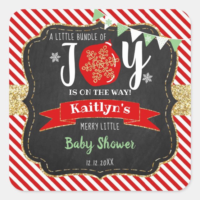"Little Bundle of Joy" Weihnachtsdusche Quadratischer Aufkleber (Vorderseite)