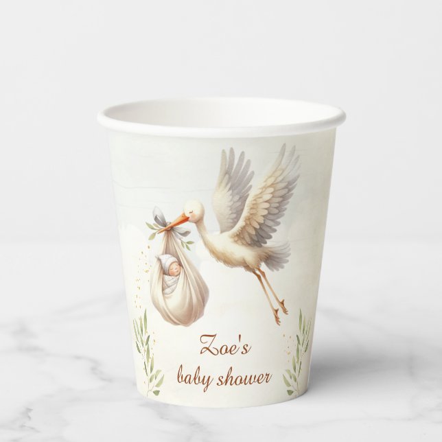 Little Bundle Unisex Neutral Stork Baby Dusche Pappbecher (Rückseite)