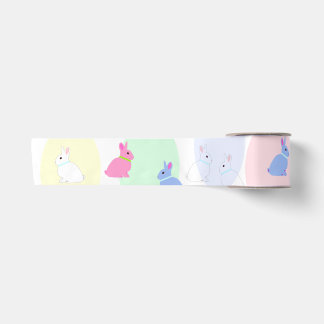 Little bunnies pink, rose, white on satin ribbon s satinband
